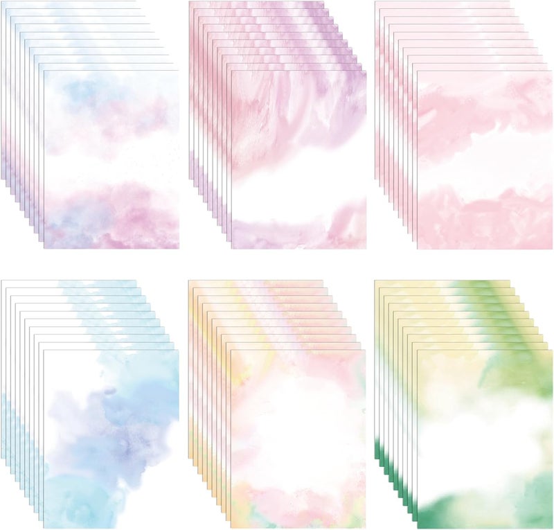fuceury 60 Sheets Watercolored Stationery Paper, 8.5 x 11 inch Double-Sided Pastel Paper for Writing Letters and Invitations(Style 02) - Image 1